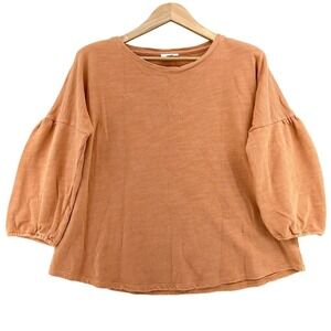 Pure Jill J Jill Terracotta Orange Cotton Slub Balloon Lantern Sleeve Top SZ L
